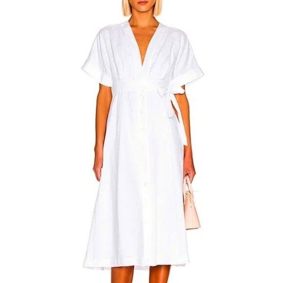 NWT EQUIPMENT Nauman White Linen Wrap Short Sleeve Midi Dress SZ 8